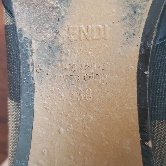 Fendi Womens Black Brown Chic Feminine Leather Classic Ballet Flats Size 38 - Picture 8 of 9